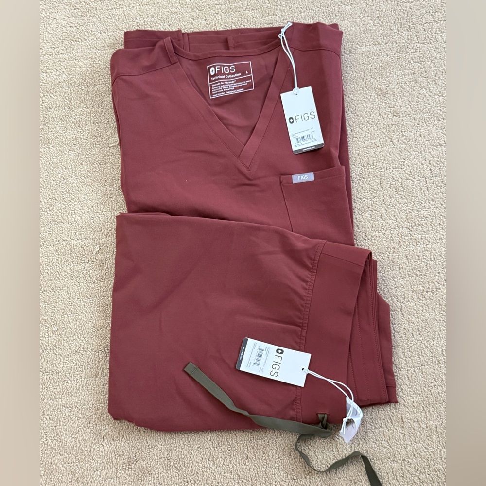Figs Women's V-Neck Scrub Top and Pants Set in Burgundy